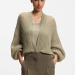 Relaxed-fit cardigan with open-knit structure, Green