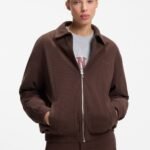 Oversized-fit corduroy jacket with script logo, Brown