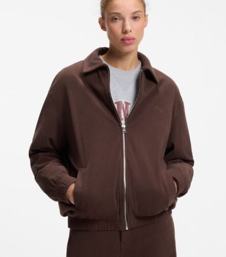 Oversized-fit corduroy jacket with script logo, Brown