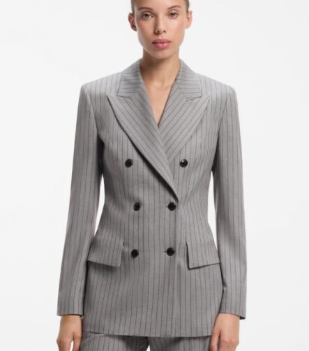 Regular-fit hourglass blazer in pinstripe fabric, Grey Patterned