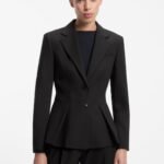 Regular-fit blazer with pleated peplum hem, Black