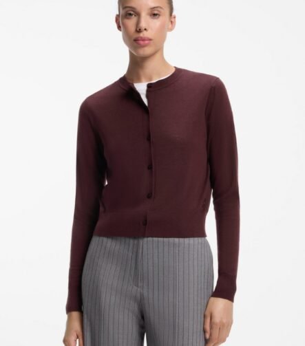 Button-front cardigan in a wool blend with cashmere, Dark Brown