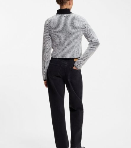 Boat-neck sweater with textured two-tone ribbing, Grey