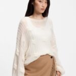 Oversized-fit sweater with cable-knit structure, Natural