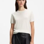 Short-sleeved sweater in a wool-cashmere blend, Natural