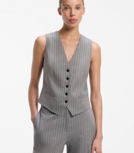 Pinstripe waistcoat with buttoned front, Grey Patterned