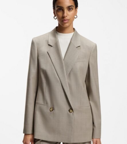 Regular-fit blazer in Italian virgin wool with stretch, Beige