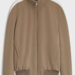 Bomber-style blazer in stretch crepe fabric, Brown