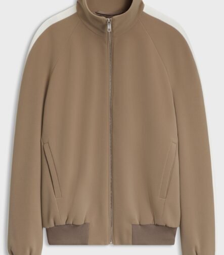 Bomber-style blazer in stretch crepe fabric, Brown