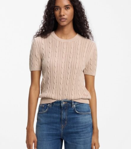 Cable-knit cotton sweater, Light Pink