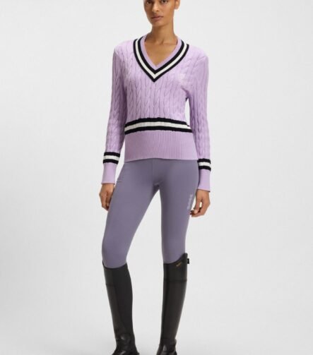 Equestrian cotton sweater with cable-knit structure, Light Purple