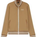 Equestrian zip cardigan with stripe trims, Beige